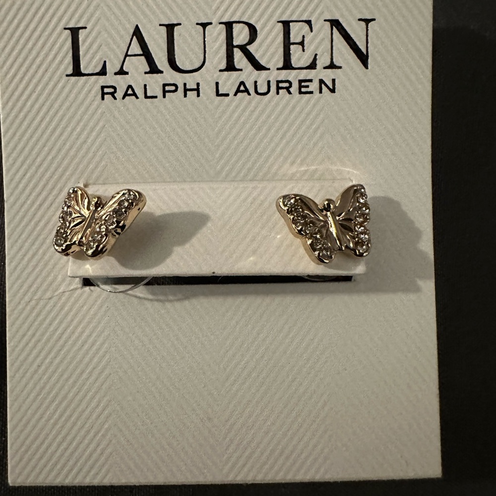 NWT Ralph Lauren Women’s Gold Butterfly Stud Earrings - Picture 3 of 4